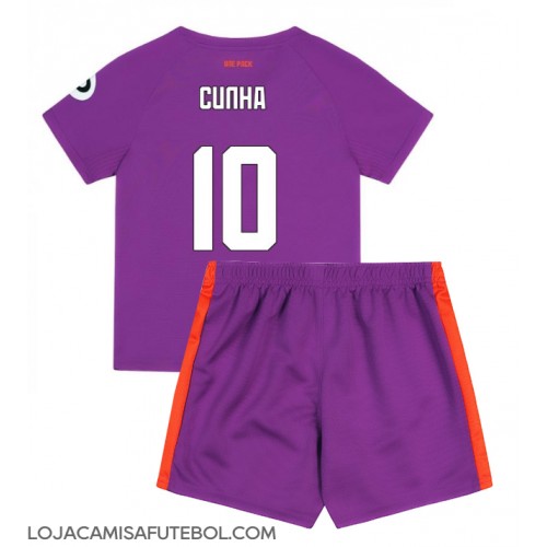 Camisa de Futebol Wolves Matheus Cunha #10 Equipamento Alternativo Infantil 2024-25 Manga Curta (+ Calças curtas)